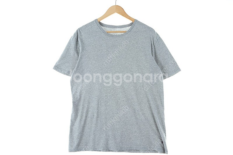 (L) 타미힐피거 반팔 티셔츠 그레이 면 무지 솔리드 ...--1