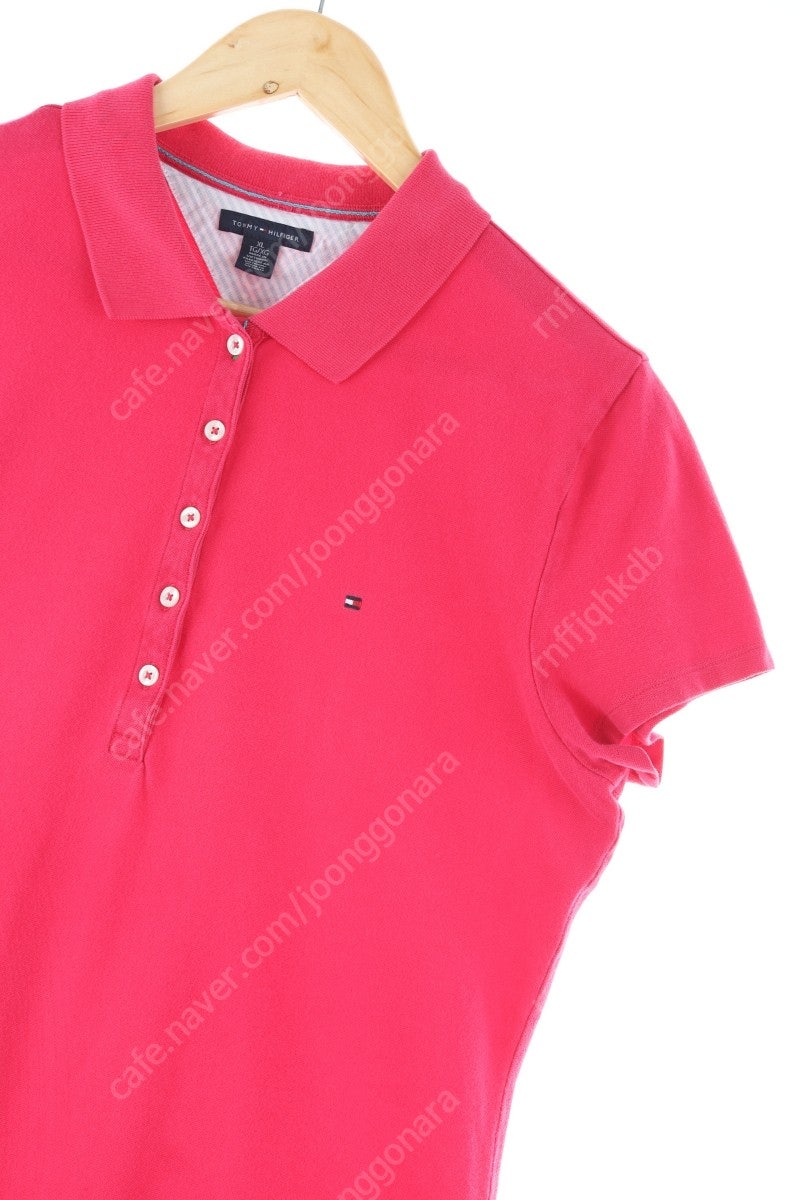 W(XL) 타미힐피거 반팔 카라 티셔츠 핑크 면 무지 한정판