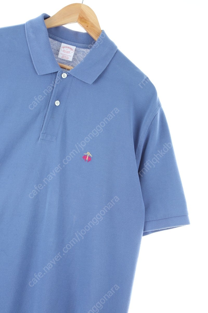 (L-XL) 브룩스브라더스 반팔 카라 티셔츠 블루 면 무지 솔