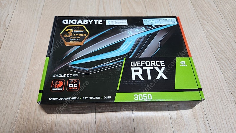 기가바이트 엔비디아 지포스 RTX 3050 6GB 그래픽카드 팝니다. 새상품수준입니다