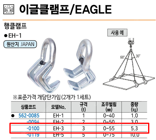 이글클램프 H빔용 수평클램프 행클램프 EH-3 새상품 팝니다.