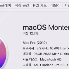 2019 맥프로/16코어/RAM 96/SSD 250GB / RX580X