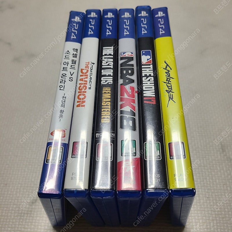 플스4 PS4 게임CD 사이버펑크2077, 라스트오브어스 리마스터, 탐클랜시 디비젼, NBA2K18, SHOW17, 소드아트온라인 6개 일괄판매