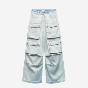 (W) Zara ZW Mid-Rise Baggy Cargo Jeans Light Blue 자라 배기 카고 바지 (36)