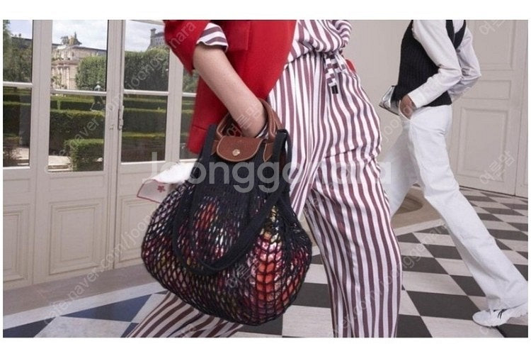 롱샴 르 플리아쥬 필렛 네트백 블랙/ 에크루 색상--7