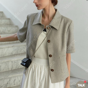 드파운드 반팔자켓/ 반팔트위드자켓베이지, depound half sleeve tweed jacket - beige check