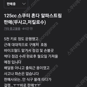 대전)혼다 알파스트림 125cc 급매요 ... 안사람한테 몰래 타다 걸려서 내놓습니다 ㅜㅜ