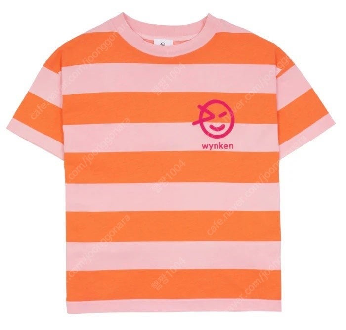 (새상품, 정품) 24ss 윙켄 와이드 스트라이프 반팔 티셔츠, 더스티 핑크/ 오렌지 8y