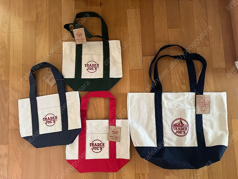 트레이더조 미니 에코백 트레이더조스 네이비 그린--1