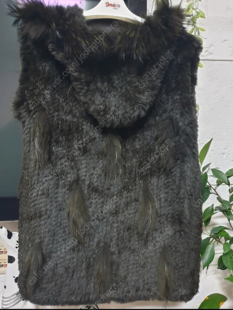 100% 토끼털 라쿤털 콤비 후드롱조끼 털조끼--2