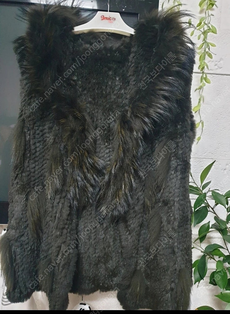 100% 토끼털 라쿤털 콤비 후드롱조끼 털조끼--3