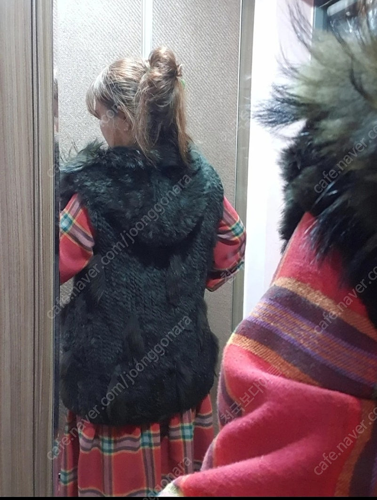 100% 토끼털 라쿤털 콤비 후드롱조끼 털조끼--7