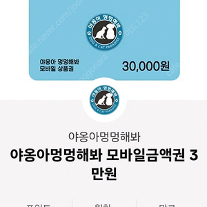 야옹아멍멍해봐 모바일상품권 3만원권 2만원에 팔아요