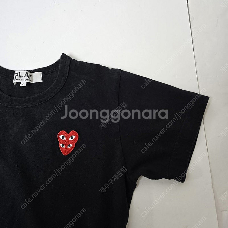 꼼데가르송 여자 더블하트와펜 반팔티셔츠 블랙(L)--2