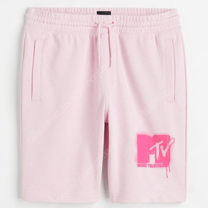 남성 H&M 레귤러핏 MTV 핑크 반바지 스웨트 쇼츠 M사이즈 반바지 미개봉