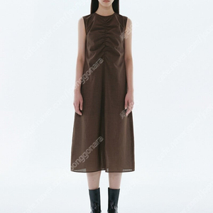 에센셜 바이 이큐엘 원피스 Check Seersucker Shirring Dress (Brown) 스몰