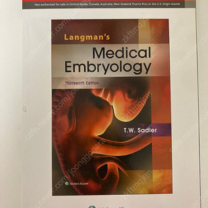 langman's medical embryology 13판 (영문) sadler wolters kluwer