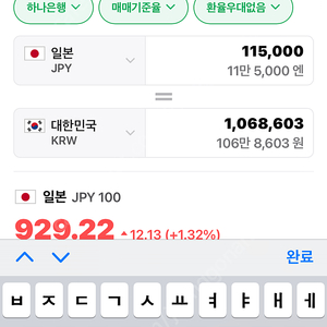 115000엔화 판매