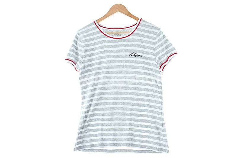 W(XL) 타미힐피거 반팔 티셔츠 그레이 스트라이프 면...--1