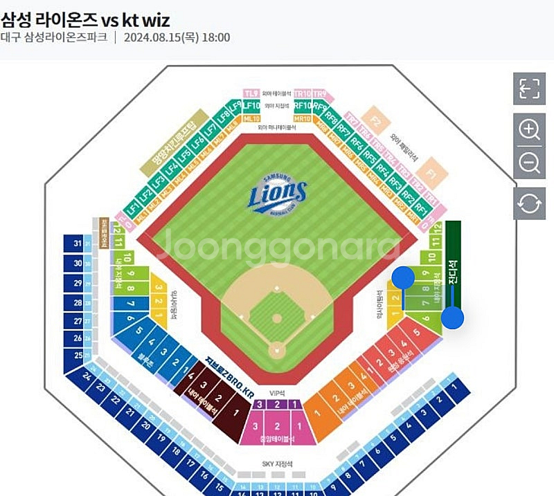 삼성라이온즈 KT 위즈 8/15 파티플로어석 판매합니다--0