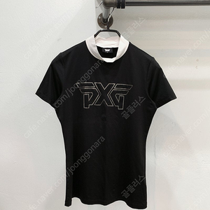 (44/xs) pxg 블랙 배색 기능성 반팔 모크넥 골프티