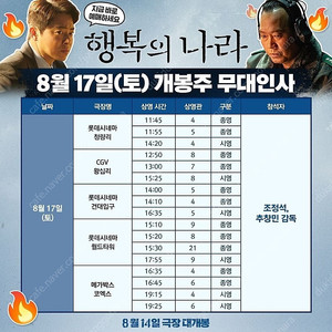 정가이하)8/17 행복의 나라 무대인사 월드타워 F열 중블 2~4연석