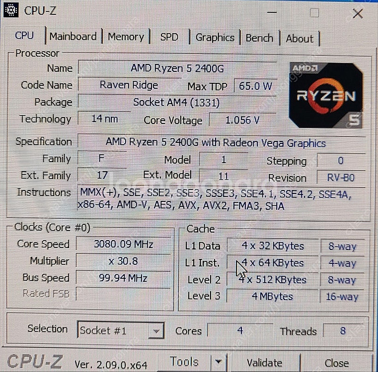 AMD 라이젠 5 2400G CPU 정상 테스트 확인함...--0