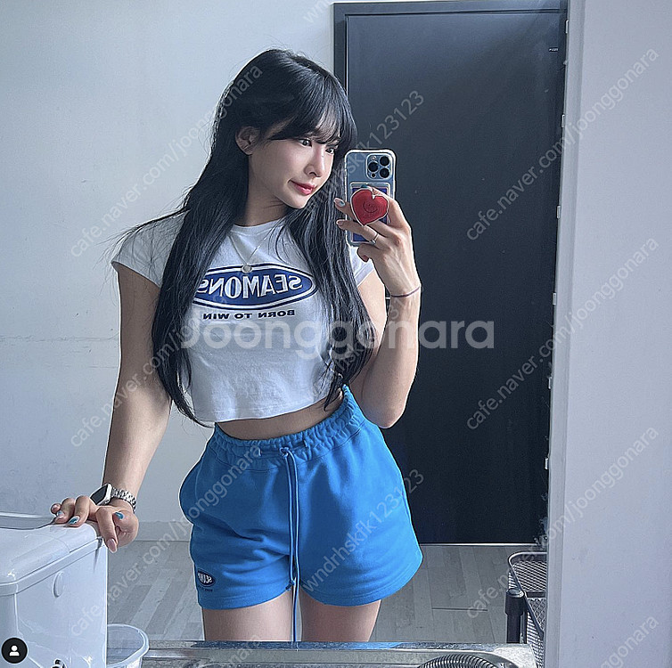 짐웨어 본투윈 여자 시몬스 크롭티 시몬스 반바지 세트--0
