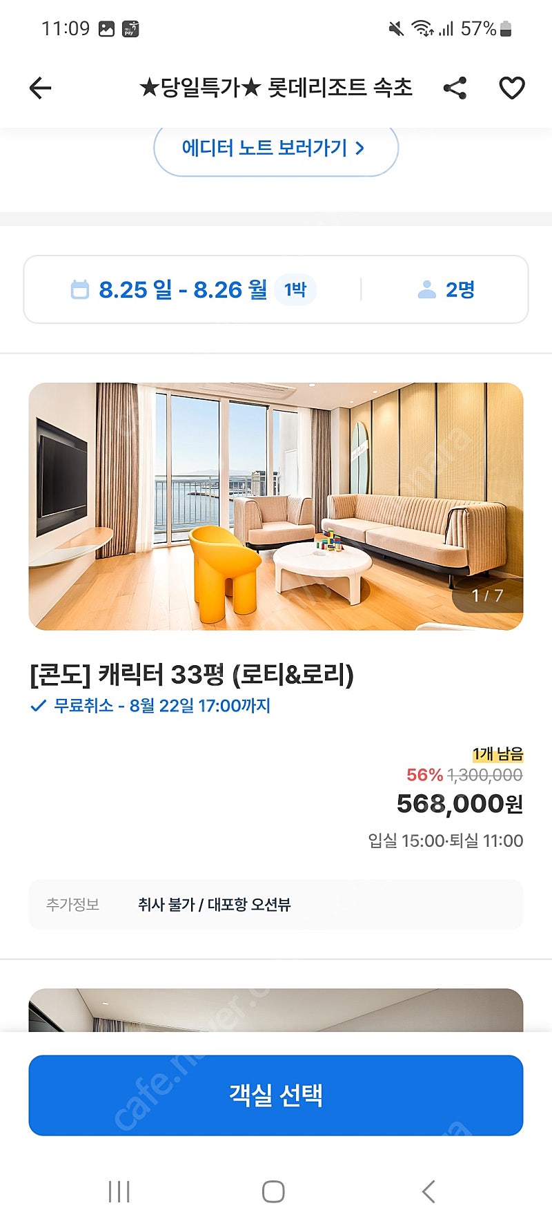 8월25일 1박 롯데리조트 속초 / 캐릭터33평 (로티...--0