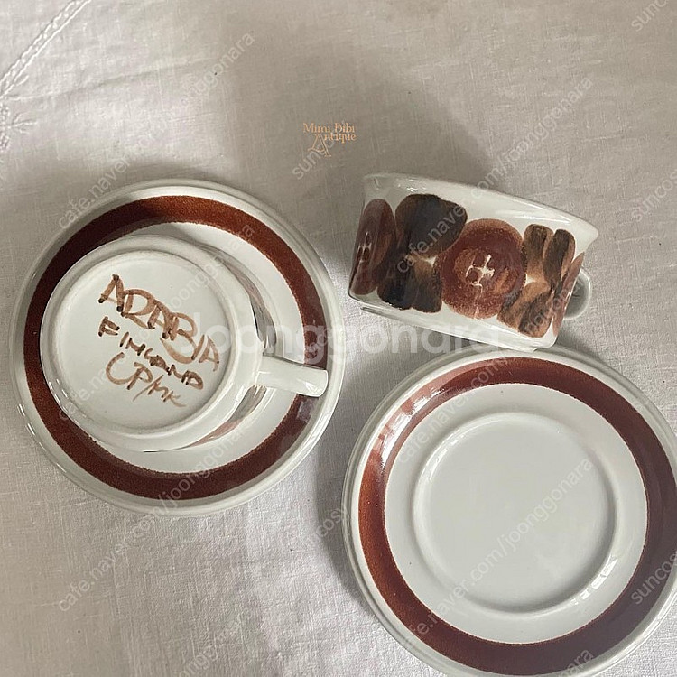빈티지 앤틱 아라비아 핀란드 로즈 마린 컵잔세트--1