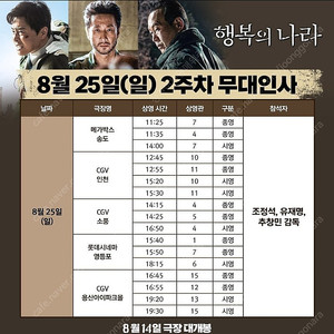 8/25(일) 행복의나라 인천/용산 무대인사 연석 할인양도