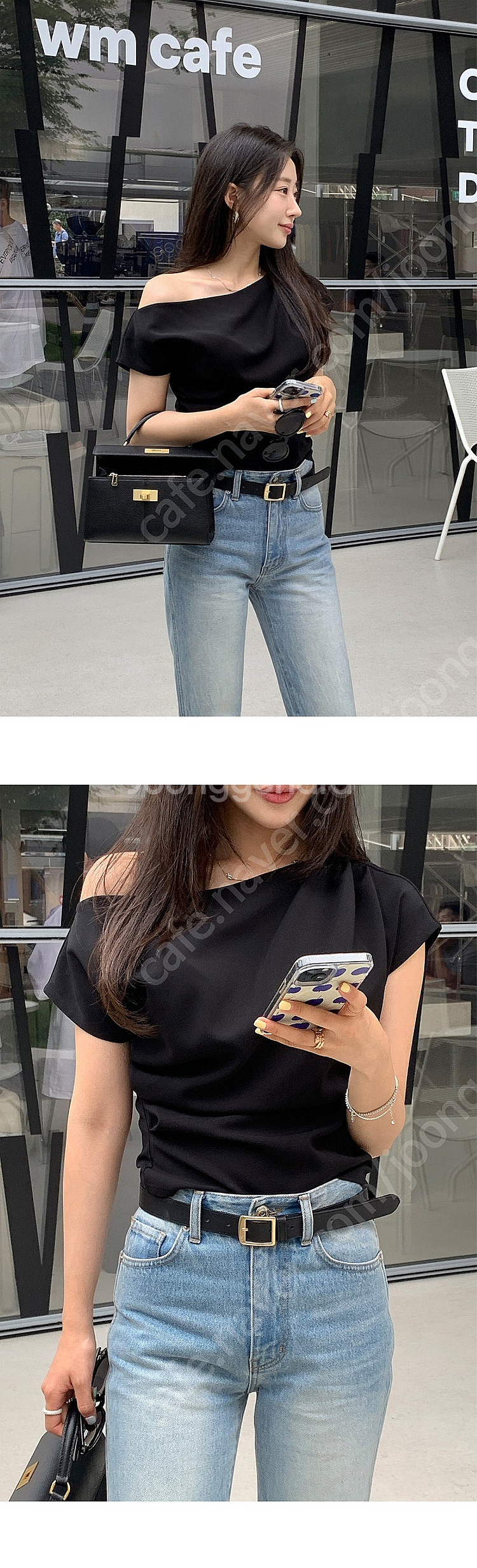 칙스라벨 블랙 지젤 드레이프 블라우스--0