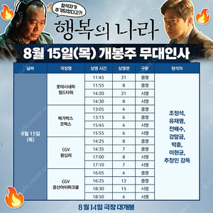 [원가양도] 행복의나라 무대인사 B열 중블 연석, C열 중블 단석 (8월15일, 17일)