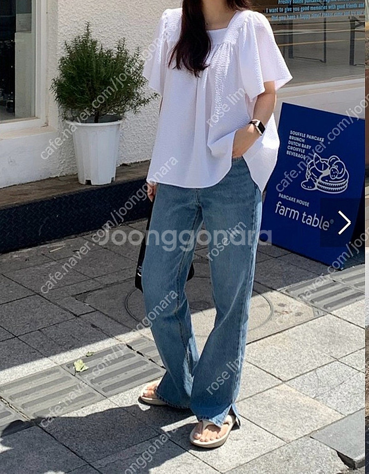 새상품/ 메리쏭 제작 트임 세미 와이드 데님 청바지 오...--0