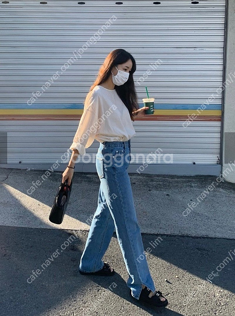 새상품/ 메리쏭 제작 트임 세미 와이드 데님 청바지 오...--2