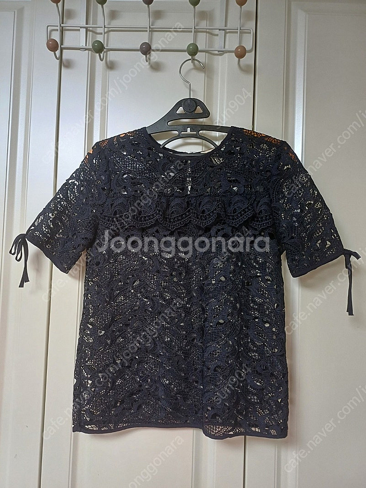 여성 H&M 네이비 시스루 블라우스 레이스티셔츠55--0