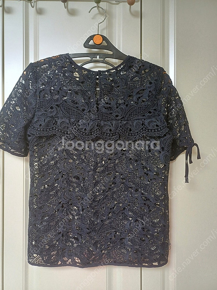 여성 H&M 네이비 시스루 블라우스 레이스티셔츠55--1