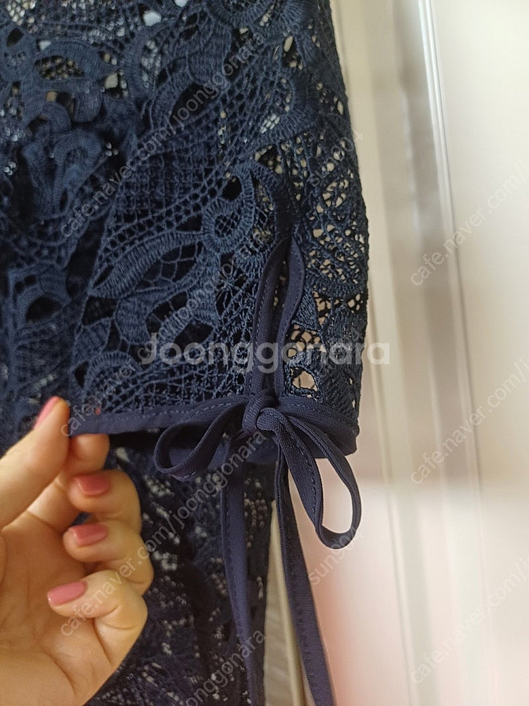 여성 H&M 네이비 시스루 블라우스 레이스티셔츠55--3