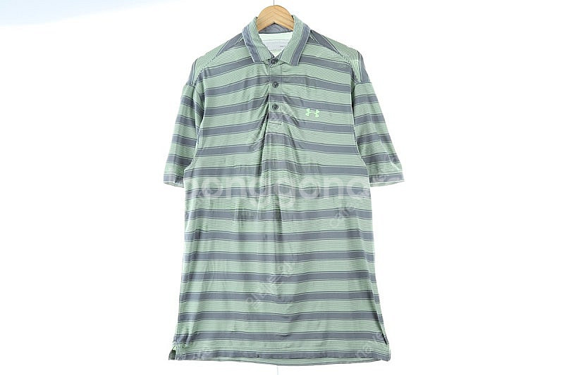 (M) 언더아머 반팔 카라 티셔츠 그린 스트라이프 기능...--1
