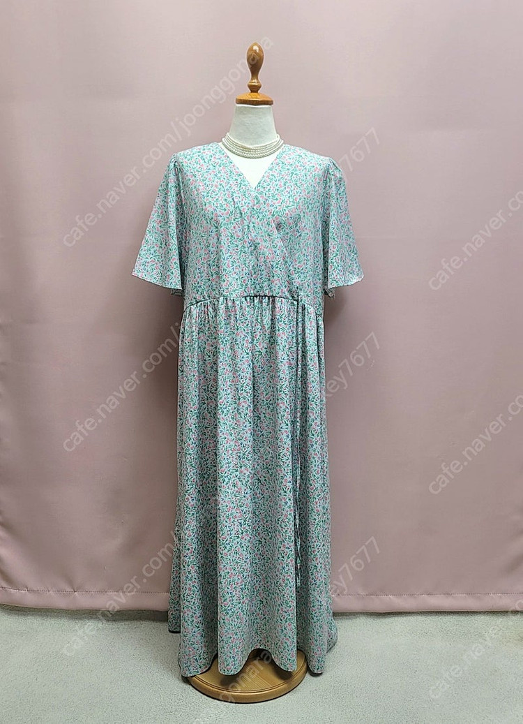 루즈핏 잔꽃 사이드 리본 롱원피스 16000--2