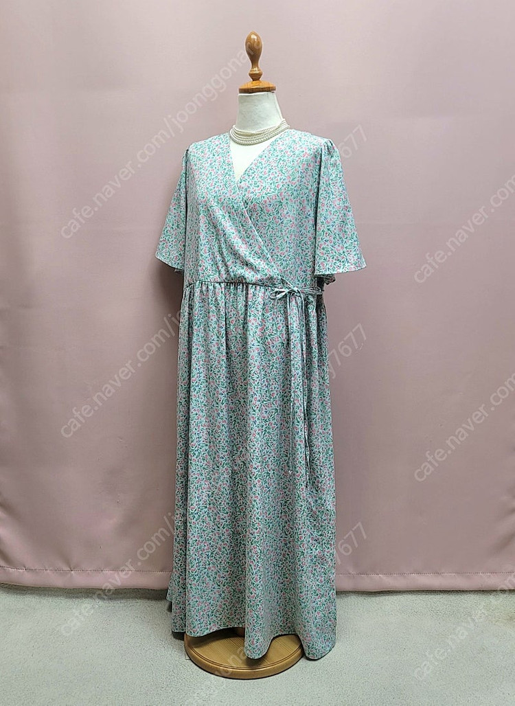 루즈핏 잔꽃 사이드 리본 롱원피스 16000--3