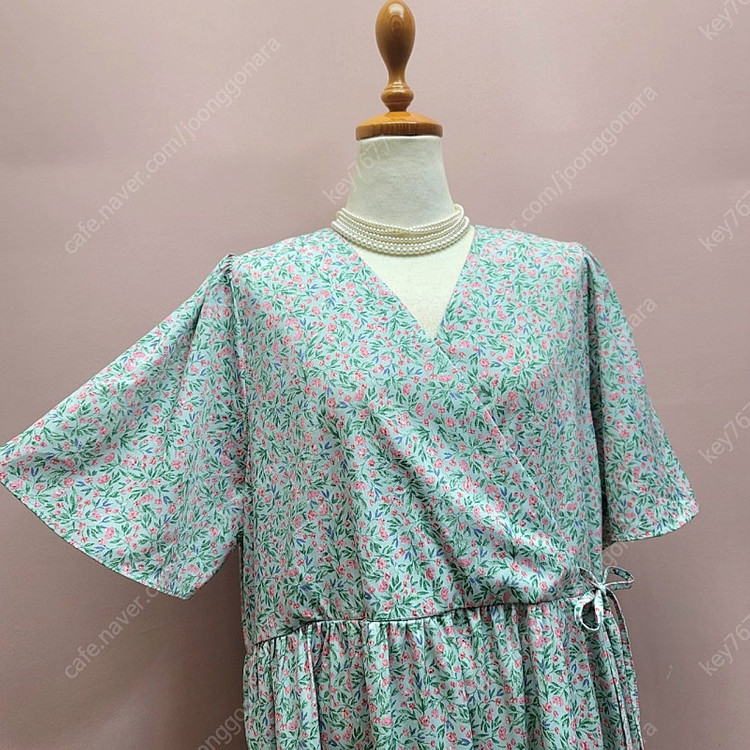 루즈핏 잔꽃 사이드 리본 롱원피스 16000--4