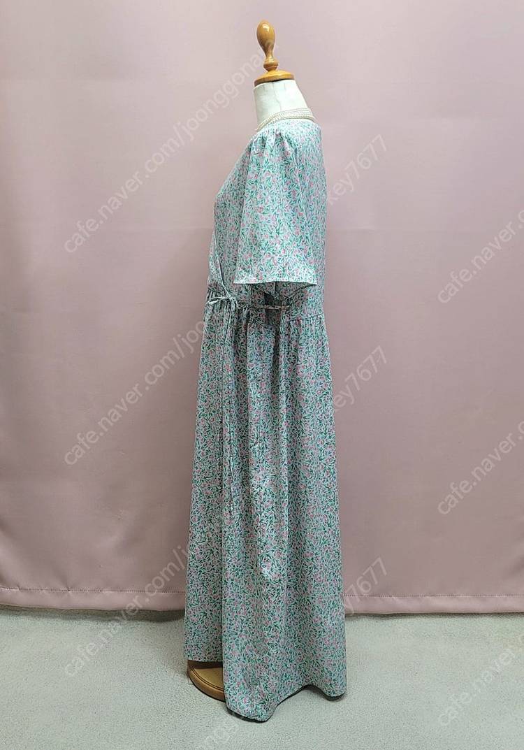 루즈핏 잔꽃 사이드 리본 롱원피스 16000--8