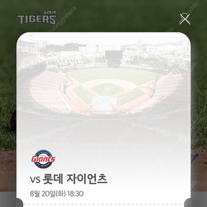 8/20 기아vs롯데 3루 타이거즈 가족석 4인