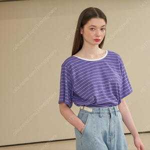 lecelona Linen stripe multi t-shirt purple 르셀로나 린넨 스트라이프 멀티 티셔츠 퍼플