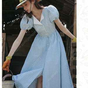 던드롭 원피스 Flat callor short puff long dress