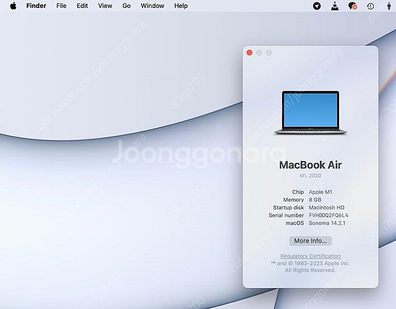 애플 맥북에어 M1 13”m1 8GB 256GB 판매합...--2
