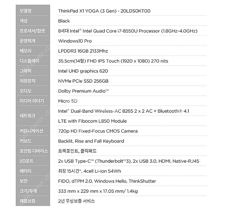 레노버 씽크패드 X1 요가 3세대 셀룰러 ThinkPa...--5