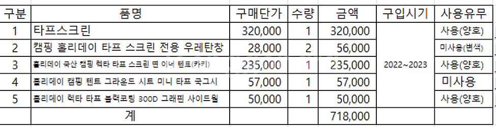 홀리데이 타프스크린, 면이너텐트, 국그시 등--0