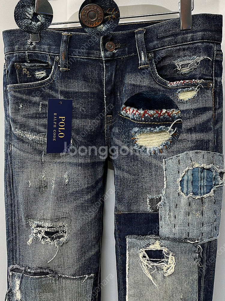 여성 폴로 랄프로렌 보로 리페어 디스트레스드 데님진 청...--2